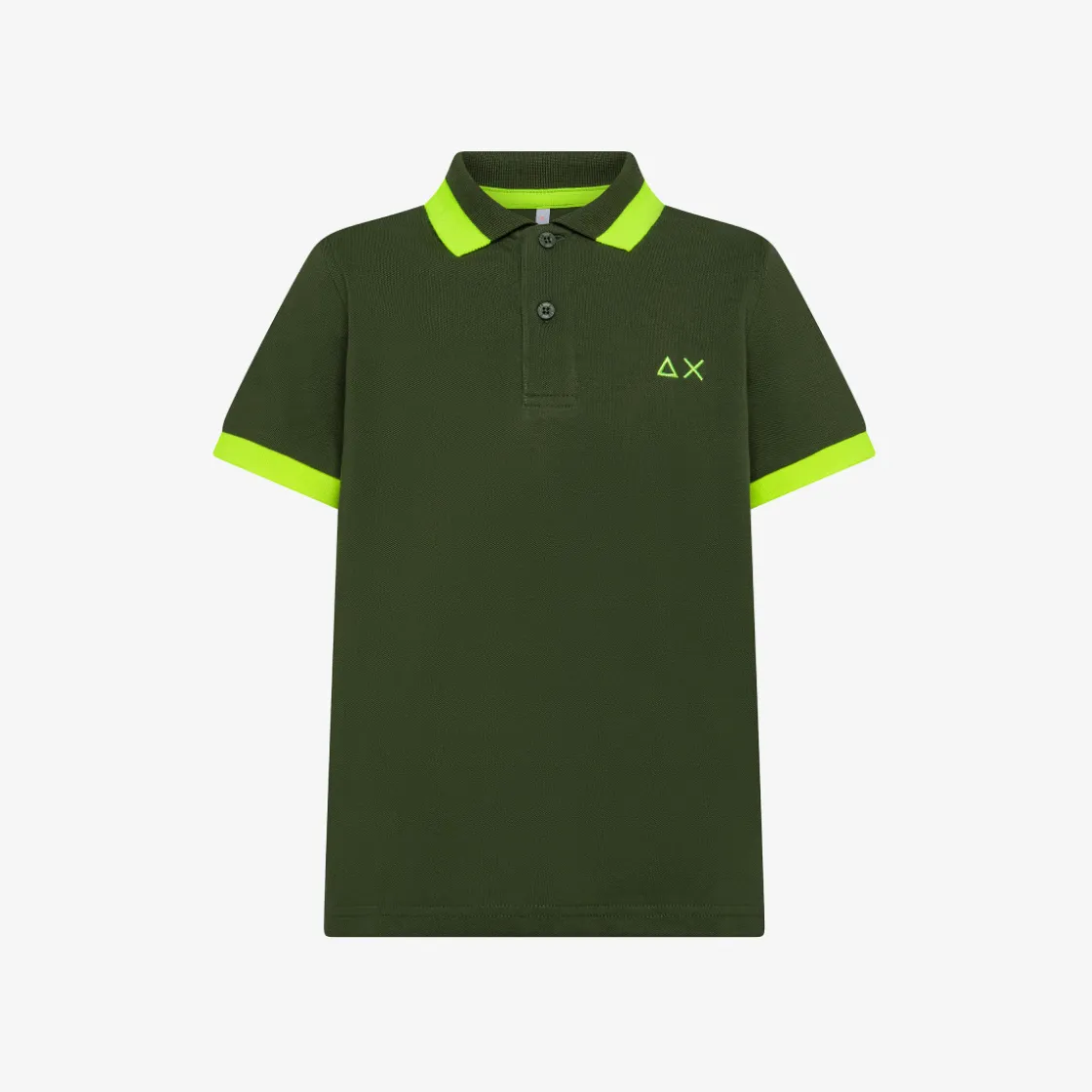 Hot Polo verde scuro con logo fluo Bambino Polo
