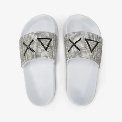 Discount Sandali slide in PU bianco con strass Bambino Ciabatte|Accessori