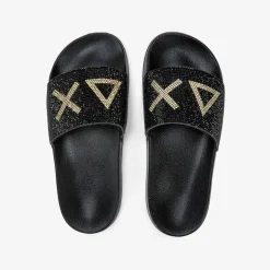 New Sandali slide in PU nero con strass Donna Ciabatte|Accessori