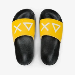 Online Sandali slide in PU nero e giallo Bambino Ciabatte|Accessori