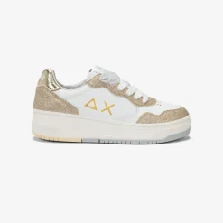 Best Sneaker Basket Love Lady in pelle e suede bianco e oro Donna Scarpe|Donna