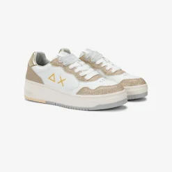 Best Sneaker Basket Love Lady in pelle e suede bianco e oro Donna Scarpe|Donna