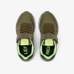 Outlet Sneaker Boy's Tom Fluo in nylon e suede verde militare Bambino Scarpe|Bambino
