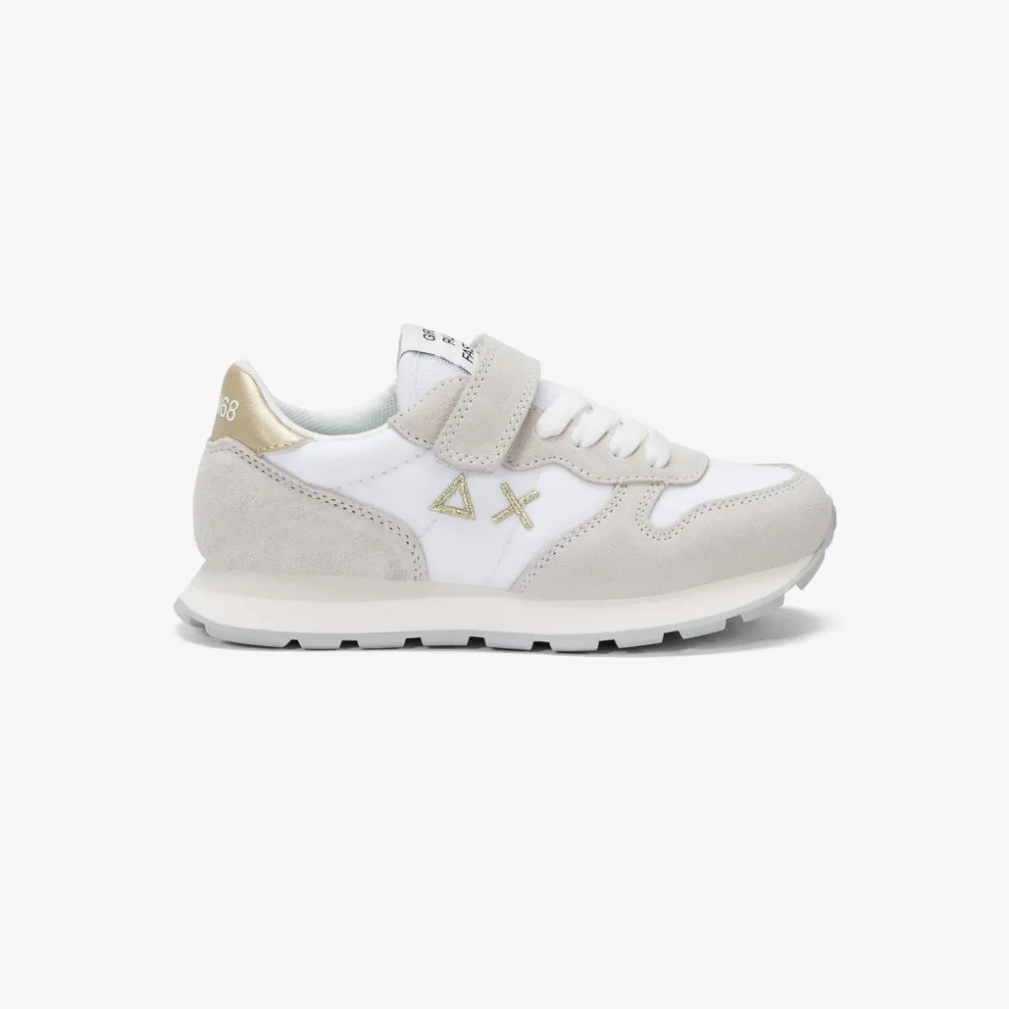 Online Sneaker Girl's Ally Gold Silver in suede e nylon bianco Bambina