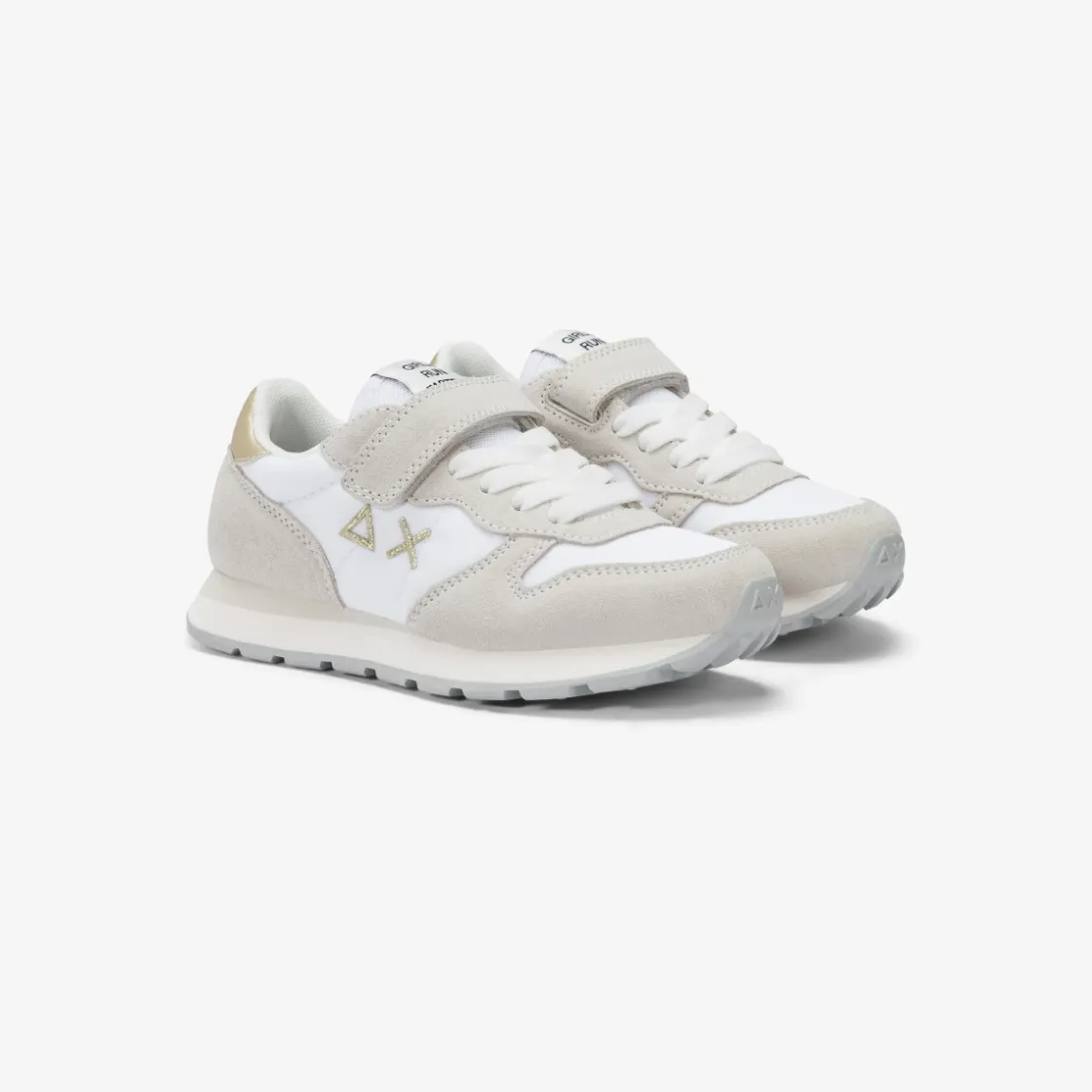 Online Sneaker Girl's Ally Gold Silver in suede e nylon bianco Bambina