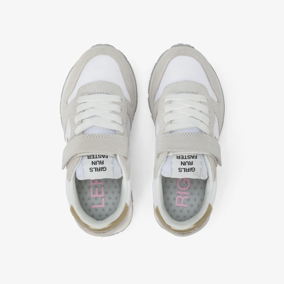 Online Sneaker Girl's Ally Gold Silver in suede e nylon bianco Bambina