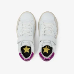 Fashion Sneaker Girl's Katy in pelle bianca e fucsia Bambina