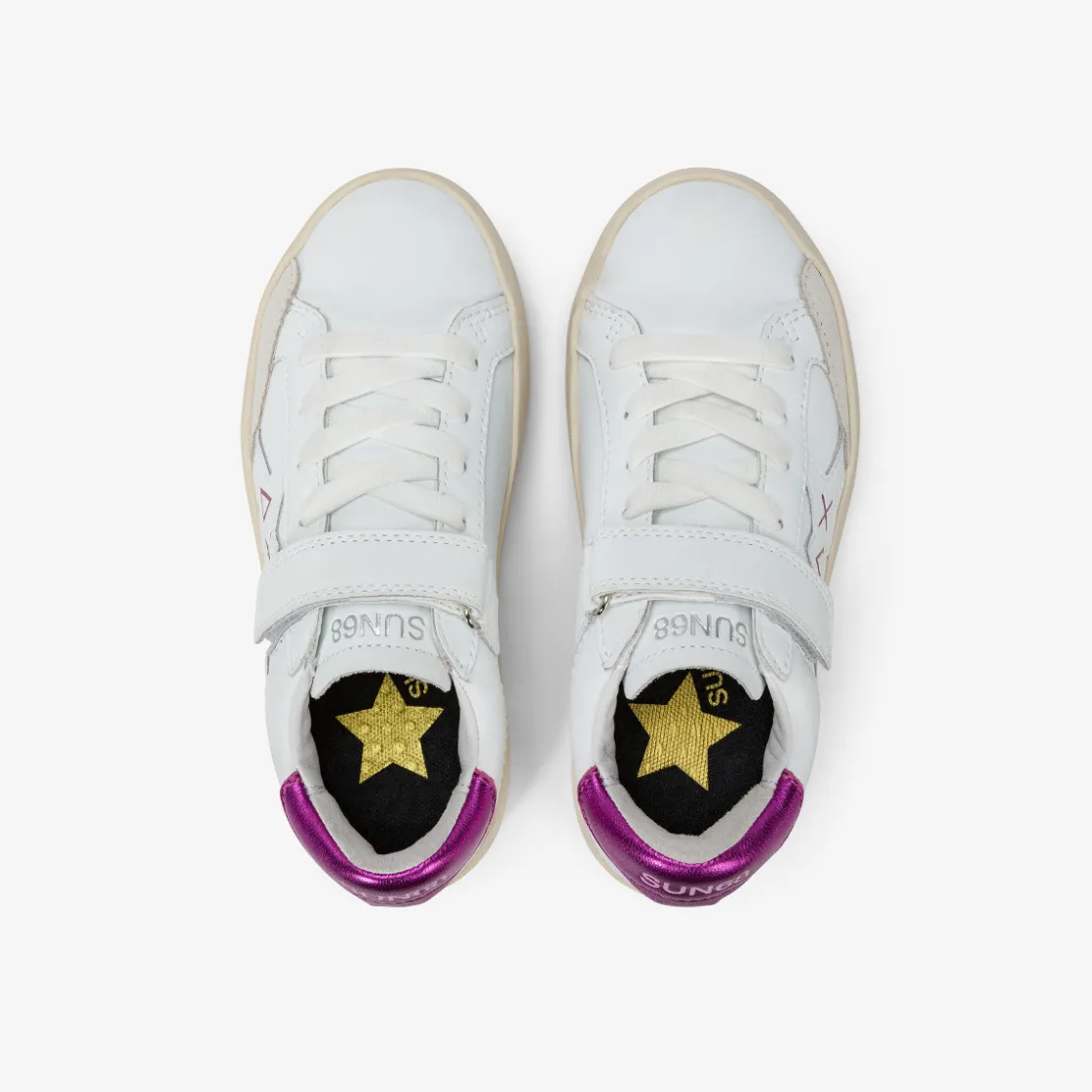 Fashion Sneaker Girl's Katy in pelle bianca e fucsia Bambina