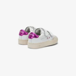 Hot Sneaker Girl's Katy in pelle bianca e fucsia Bambina