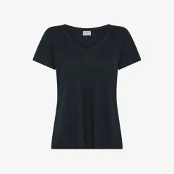 New T-shirt con scollo a V in cotone blu navy Donna T-Shirts