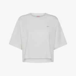 Fashion T-shirt cropped in jersey di cotone nero Donna T-Shirts