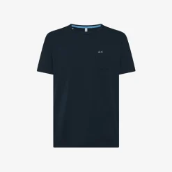 Outlet T-shirt in jersey di cotone blu navy con taschino Uomo T-Shirts