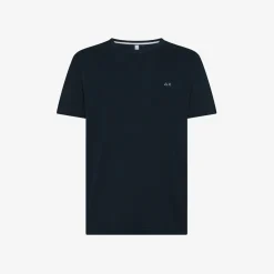 Hot T-shirt in lino blu navy con logo ricamato Uomo T-Shirts