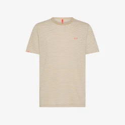 Sale T-shirt in lino e cotone a righe sabbia e bianco panna Uomo Beachwear Uomo