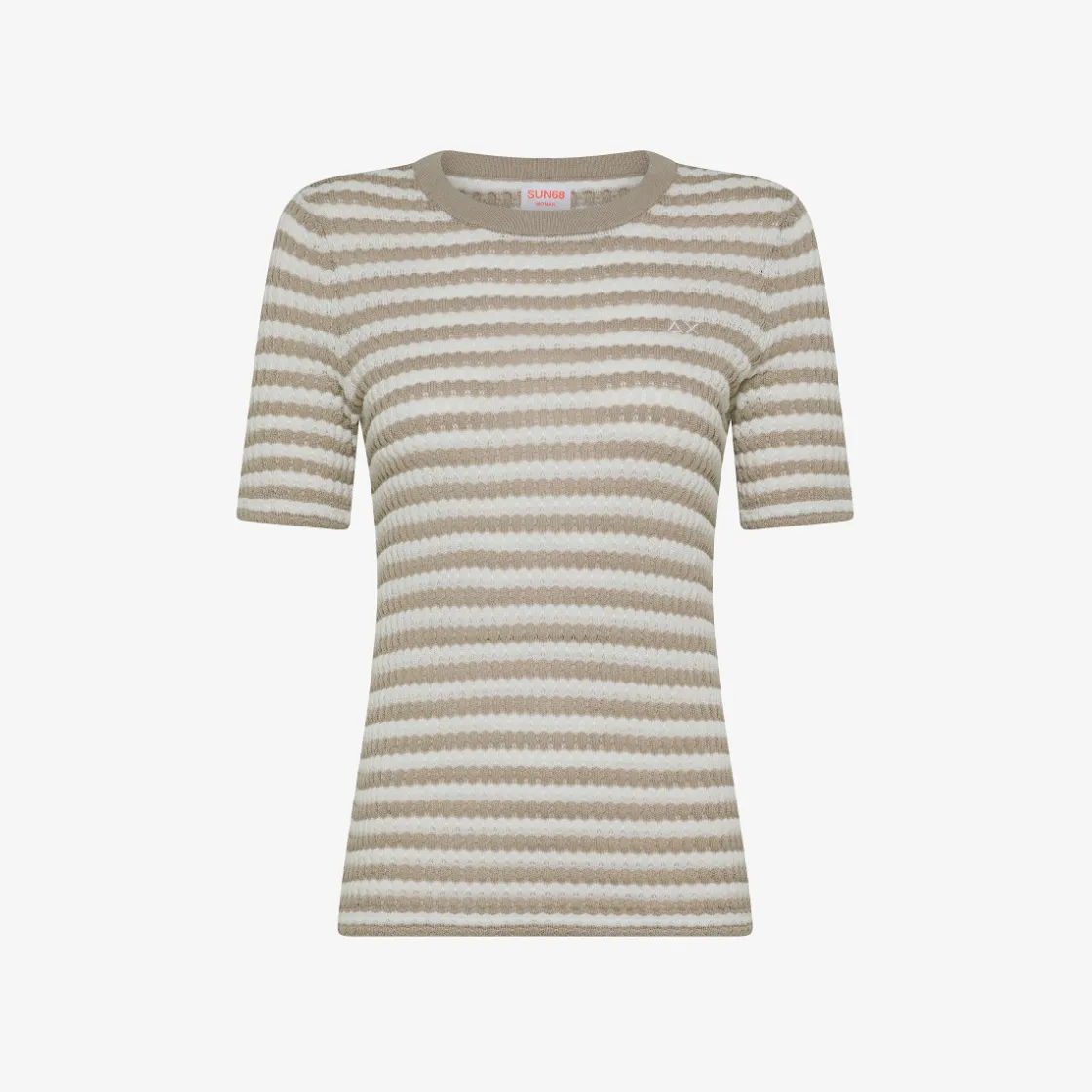 Hot T-shirt in maglia a righe bianche panna e stone Donna Maglie