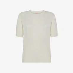Sale T-shirt in maglia bianca panna con logo ricamato Donna Maglie