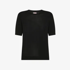 Online T-shirt in maglia nera con logo ricamato Donna Maglie