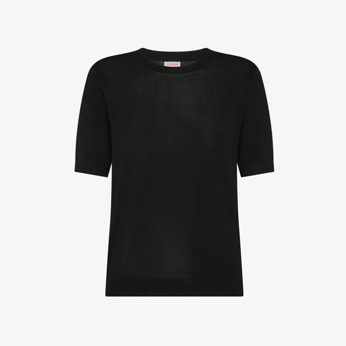 Online T-shirt in maglia nera con logo ricamato Donna Maglie