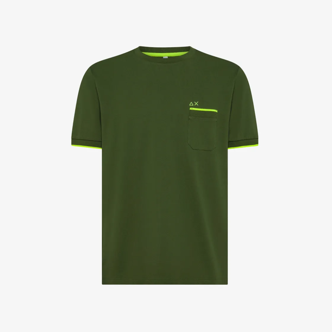 New T-shirt in piquet verde scuro con logo fluo Uomo T-Shirts